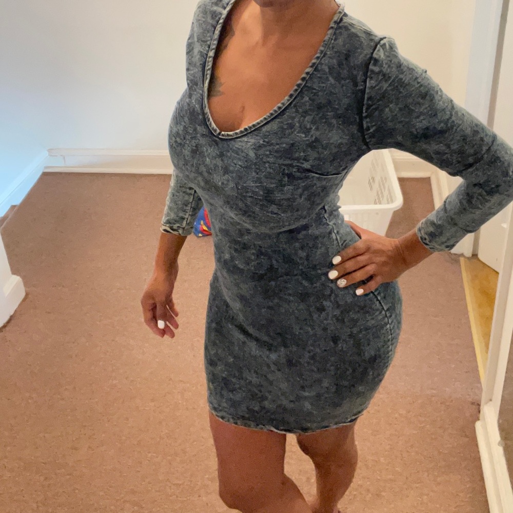 Denim fitted dress, zippered back
